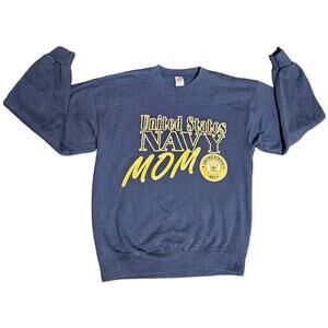 Vintage US Navy Mom Sweatshirt Soffe Sweats USA Womens L Blue Yellow Crew Neck